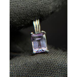 Sterling Silver Amethyst Pendant OW 925 Emerald Cut